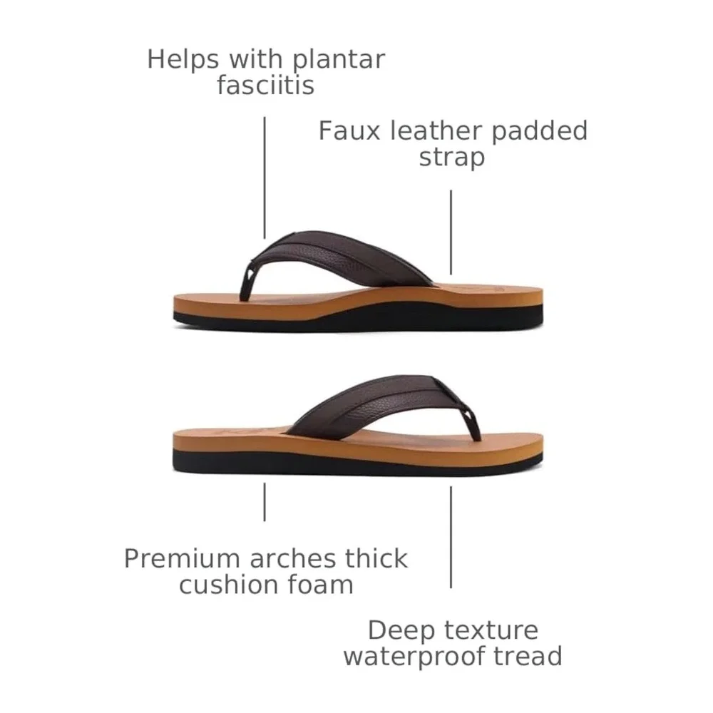 Kuailu Mens Flip Flops Brown Orthopedic Arch Support Yoga Foam Sandals NWOT